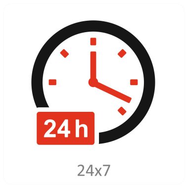 24x7 ve her zaman simge konsepti