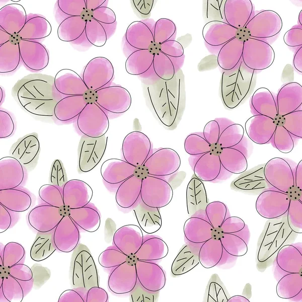 Seamless Pattern Watercolor Pink Flowers Textiles Decoration — Stock Photo, Image