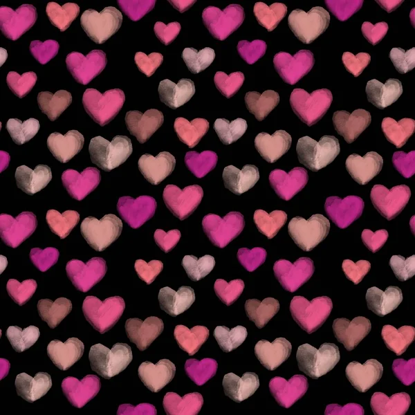 Kusursuz Desenli Suluboya Kalpler Pembe Renkler Sevgililer Günü Kartı — Stok fotoğraf