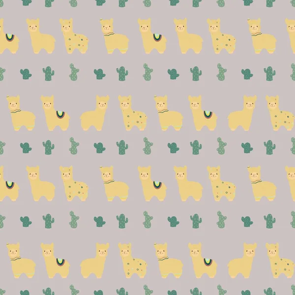 Seamless Pattern Cartoon Llama Kids — Stock Photo, Image