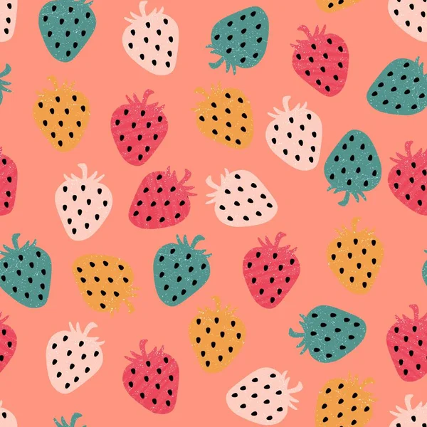 Nahtloses Muster Mit Erdbeeren Leuchtenden Farben — Stockfoto