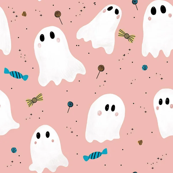 幽霊とのシームレスなパターン ハロウィーンのテーマ — ストック写真