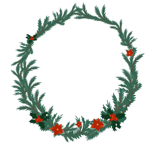 New Year Wreath Greeting Card Flowers Christmas Tree Christmas — Stock Photo, Image