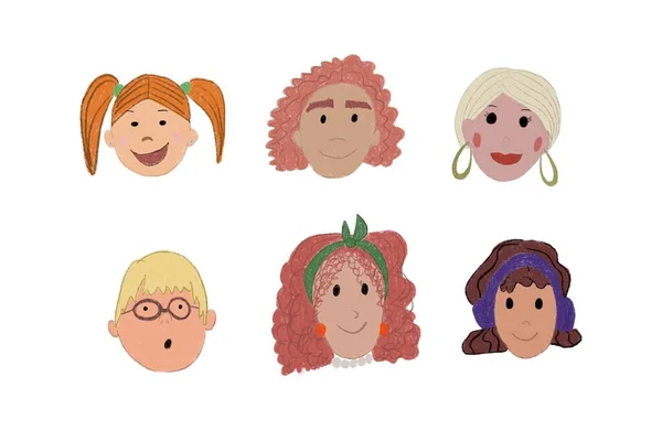 Set Characters Different Faces Different Images Digital Drawing Drawn — Stock Photo, Image