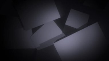 Siyah fütürist küpler minimalist bir arkaplanda dönerler. Tasarım ve teknoloji konsepti. 3d Hazırlama 4K Tam HD kusursuz döngü arkaplanı