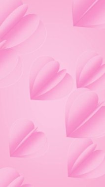 Pembe kartpostalda uçan kalpler. Mutlu Kadınlar için kalp şeklinde sevgi sembolleri, Sevgililer Günü, doğum günü tebrik kartı tasarımı. Kağıt kesim biçimi - 4K Tam HD dikişsiz döngü.