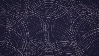 Koyu arkaplandaki dairelerin bileşimi. Soyut ışık, arka planda dar çizgiler oluşturmuş. Animasyon. Düz beyaz çizgiler görünür ve çoğalır. Güzel desen 4K kusursuz döngü oluşturur.