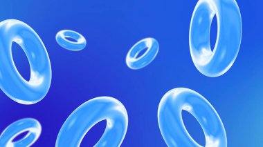 Dönen geometrik mavi şekillerin üç boyutlu soyut canlandırması. Modern döngü animasyonu mavi arka plan. Kusursuz hareket tasarımı.