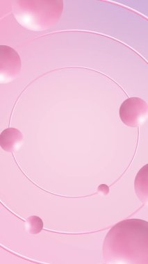 Pink cylinder stage with flying spheres 3d animation Round pedestal design geometric composition. Abstract minimal scene Cosmetic product shiny showcase presentation background. - 4K seamless loop - vertical