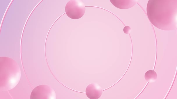 Pink Cylinder Stage Flying Spheres Animation Pedestal Design Geometric Composition — Stock video