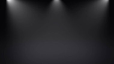 Stage lights shine in the studio. Black stage 3D rendered empty room space with spot light. New elegant empty room with white spot light on floor