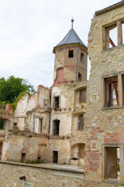 Almanya, Harbke 'de bir kale harabesi, sarmaşıklarla kaplanmış. Yüksek kalite fotoğraf