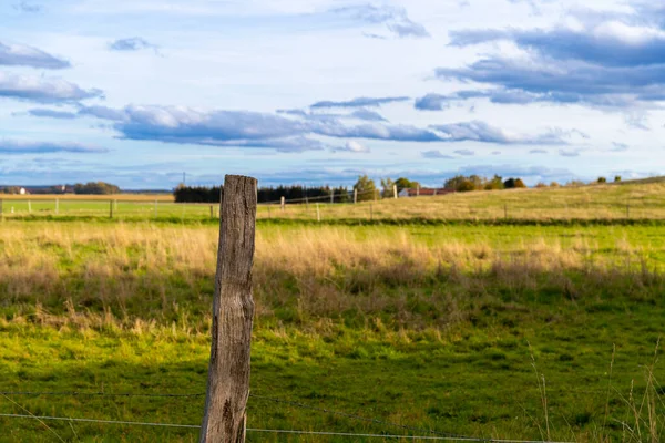Panorama Field Whit Fence October Autumn Blue Sky High Quality — Stock Photo, Image
