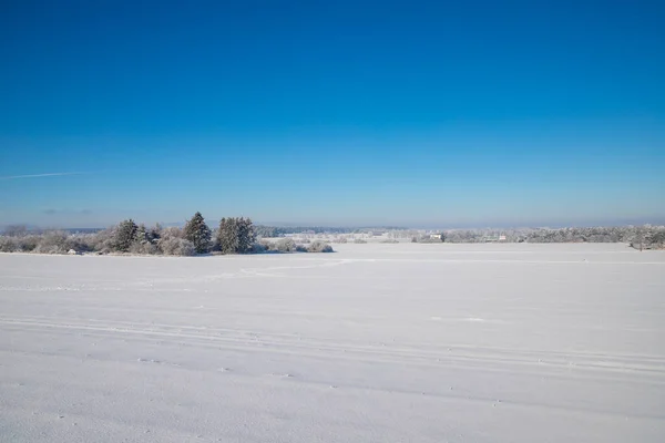 stock image Panorama snow landscape with tracks and blue sky. High quality photo