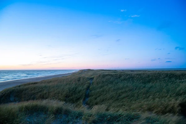 Blue hour on the beach after sunset North Sea Denmark. High quality photo
