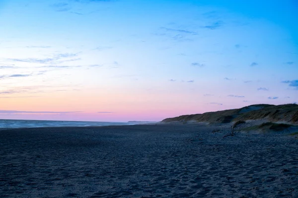 Hora Azul Praia Após Pôr Sol Mar Norte Dinamarca Foto — Fotografia de Stock