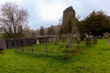 an old cemetery with large graves in cloudy weather. High quality photo clipart