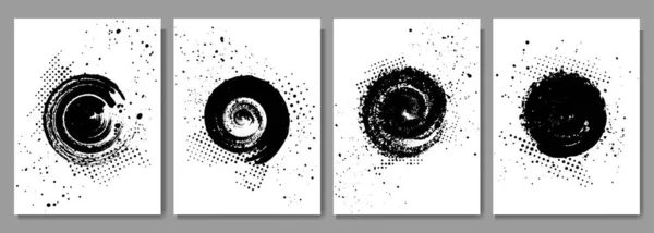 Vector Illustratie Zwart Met Witte Achtergrond Posters Met Inktpenseel Verfplons — Stockvector