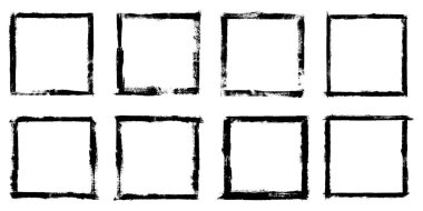 Vektör çizimi. Grunge tarzı kenarlar. Kirli çerçeve, beyaz arka planda siyah boya izi var. Sosyal ağ şablonu, web afişi, blog iletisi için tasarım ögeleri. Mürekkep fırçası darbeleri