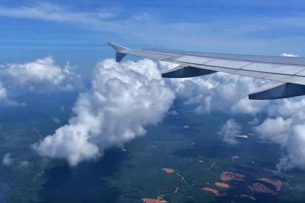 Widok Skrzydła Samolotu Okna — Zdjęcie stockowe