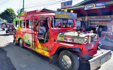 Palawan, Philippines - February 2, 2019: View on jeepney bus, traditional public transportation at Philippines