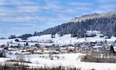 beautiful winter landscape of snow covered French Alps mountains