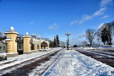 Panoramic view of Mariinskyi Palace at wintertime in Kyiv, Ukraine.
