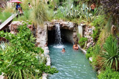 Cacheuta hot springs - people relaxing at Cacheuta hot springs, Argentina