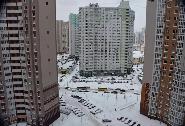 Вид Воздуха Квартал Патриотика Зимой Позняк Киев — стоковое фото