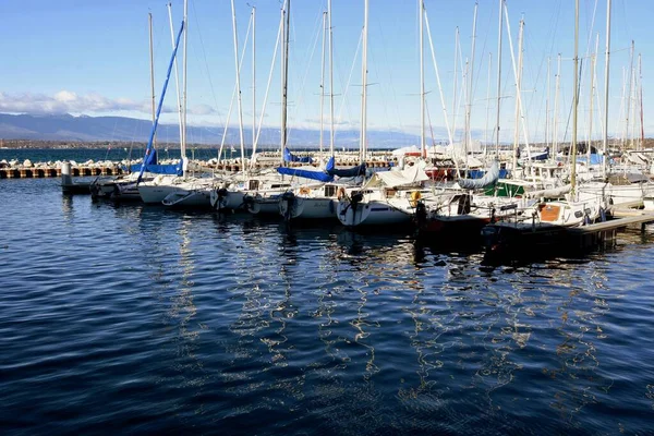 Genève Suisse Février 2023 Bateaux Yachts Port Genève Lac Leman — Photo