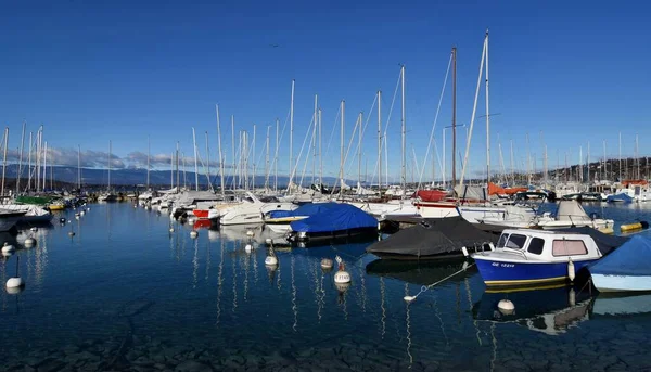 Genève Suisse Février 2023 Bateaux Yachts Port Genève Lac Leman — Photo
