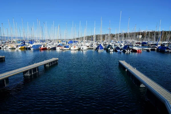 Geneva Switzerland February 2023 Boats Yachts Harbor Geneva Lake Leman — Stock Photo, Image