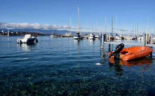 Ginevra Svizzera Febbraio 2023 Barche Yacht Nel Porto Ginevra Lago — Foto Stock