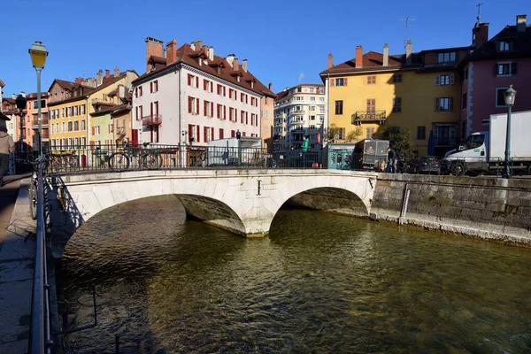Franciaország Annecy Február 2023 Gyönyörű Kilátás Történelmi Belvárosra Télen — Stock Fotó