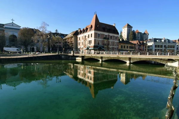 Franciaország Annecy Február 2023 Gyönyörű Kilátás Történelmi Belvárosra Télen — Stock Fotó