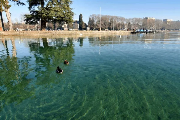France Annecy February 2023 Beautiful View Annecy Lake Winter — Stock Photo, Image