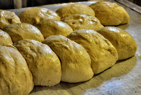 Raw Dough Buns Tray Kitchen — Stock Photo, Image