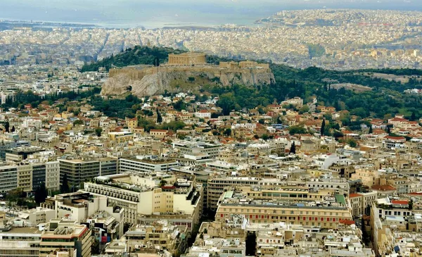 Piękny Widok Ateny Szczytu Wzgórza Lycabettus — Zdjęcie stockowe