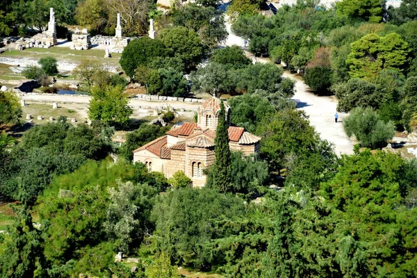 Zdjęcie Drona Lotniczego Słynnego Bizantyjskiego Klasztoru Kesariani Zboczach Góry Hymettus — Zdjęcie stockowe