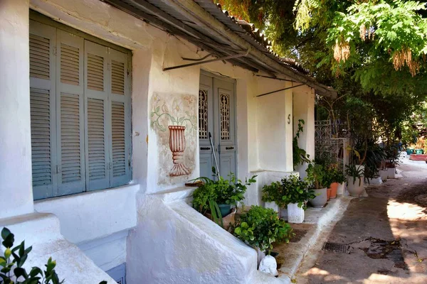Athens Greece October 2021 View Houses Narrow Street Plaka District — Stock Photo, Image