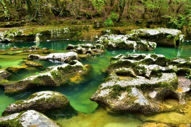 Dağ nehri Valserine İlkbaharda Rhone-Alpes, Fransa