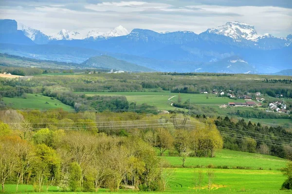 Vista Panorámica Del Pueblo Montaña Los Alpes Franceses Ródano Región — Foto de Stock