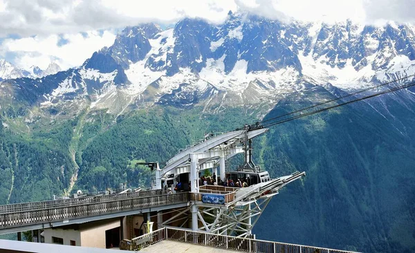 stock image Le Brevent, France - 19th June, 2023: Cable car at Brevent-Flegere ski region at summer time 