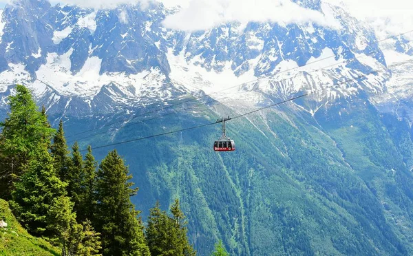 stock image Le Brevent, France - 19th June, 2023: Cable car at Brevent-Flegere ski region at summer time 