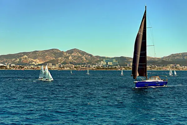 stock image Marseille, France - June 4, 2024: View of Seawind Catamarans at the Marseille harbour, France