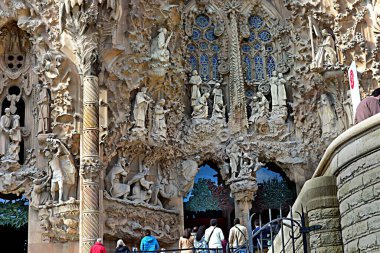 Barcelona, Spain - March 03, 2023:Landscape with details of the architecture of the Sagrada Familia