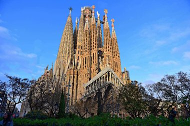 Barcelona, Spain - March 03, 2023:Landscape with details of the architecture of the Sagrada Familia