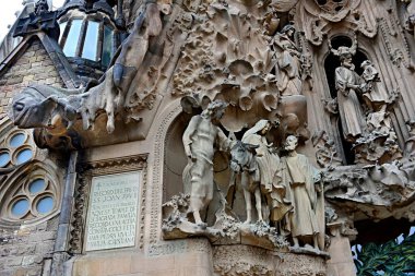 Barcelona, Spain - March 03, 2023:Landscape with details of the architecture of the Sagrada Familia