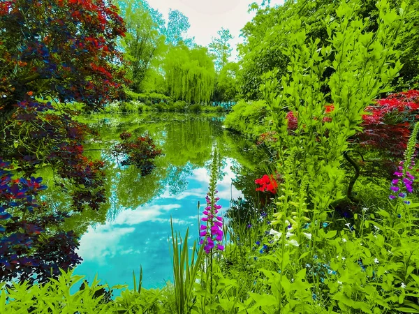 フランス ユーロ ジヴェルニー クロード モネの庭にユリをつけて — ストック写真