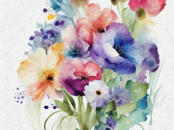 Pintura Acuarela Rosas Colores Sobre Fondo Colorido Dibujado Mano — Foto de Stock